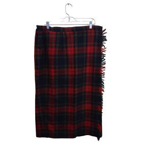 Rafaella Vintage Tartan Plaid 100% Wool Fringe Wrap Maxi Skirt Size 18